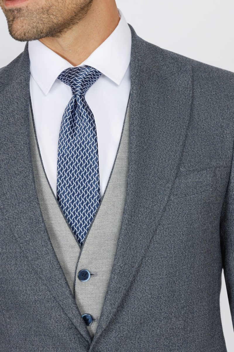 SK42SF02M013-Grey-Navy-002-5 Slim Fit Suit with Peak Lapel and Grey-Trim Vest