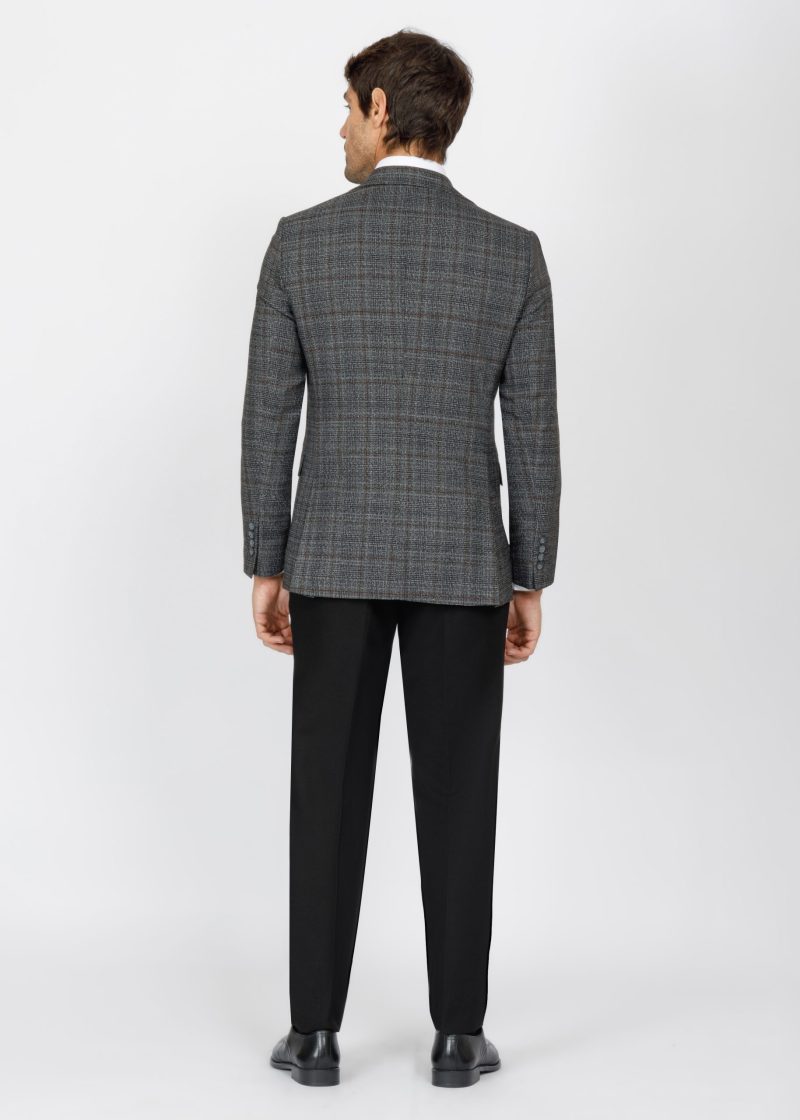 SK42SF02M014-Black-001-3 Checked Slim Fit Three-Piece Suit with Black Trim