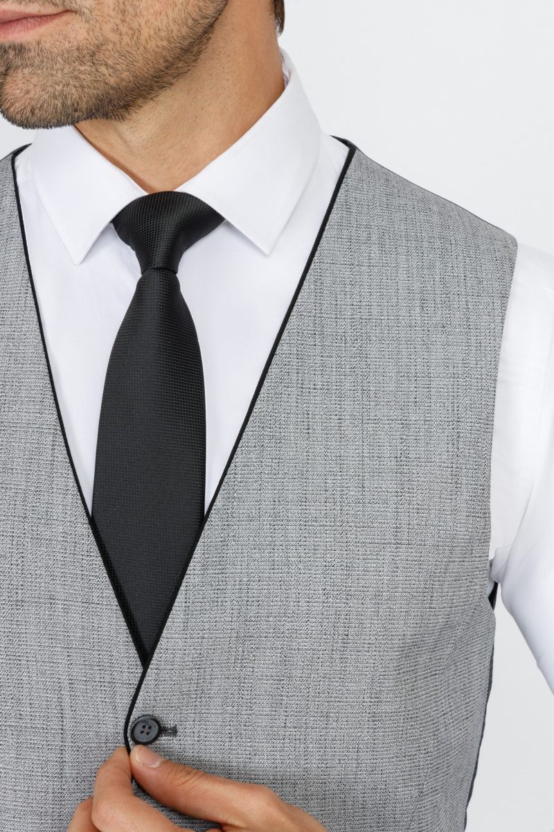 SK42SF02M014-Black-001-6 Checked Slim Fit Three-Piece Suit with Black Trim