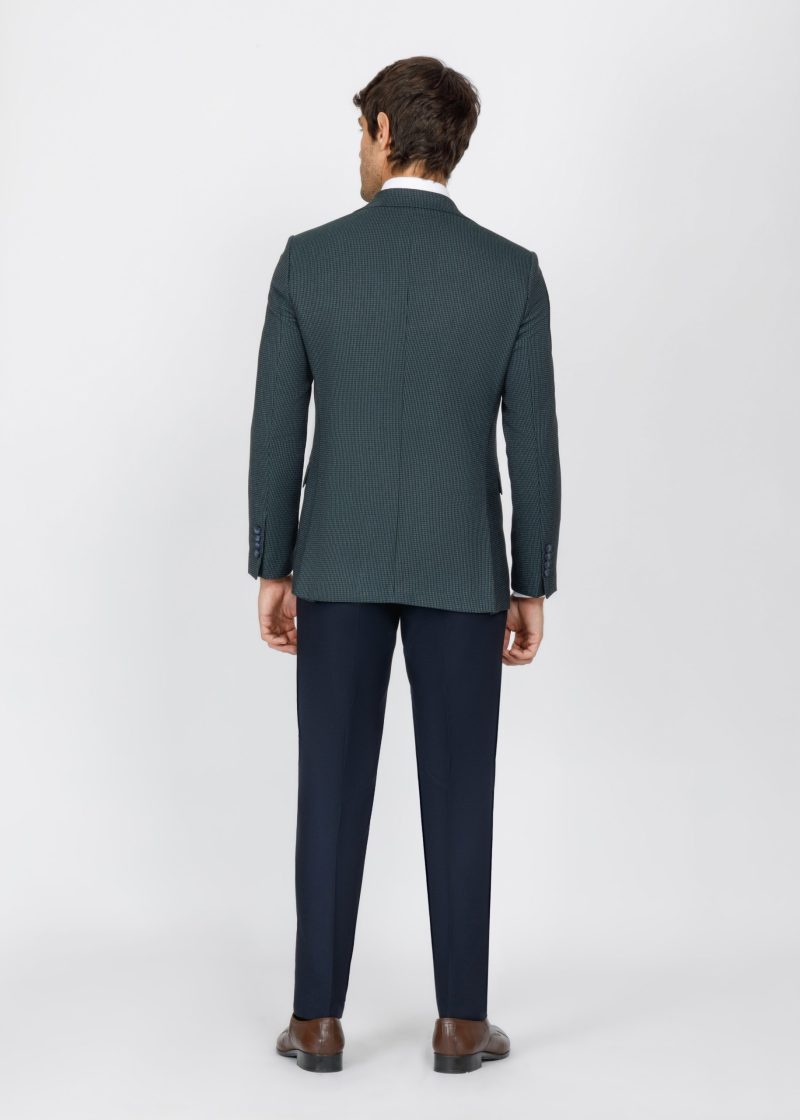 SK42SF02M014-Dark-Green-107-3 Checked Slim Fit Three-Piece Suit with Black Trim