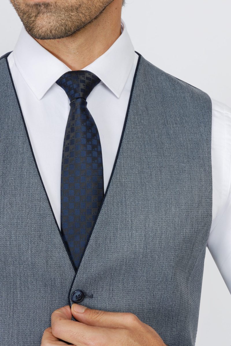 SK42SF02M014-Dark-Green-107-6 Checked Slim Fit Three-Piece Suit with Black Trim