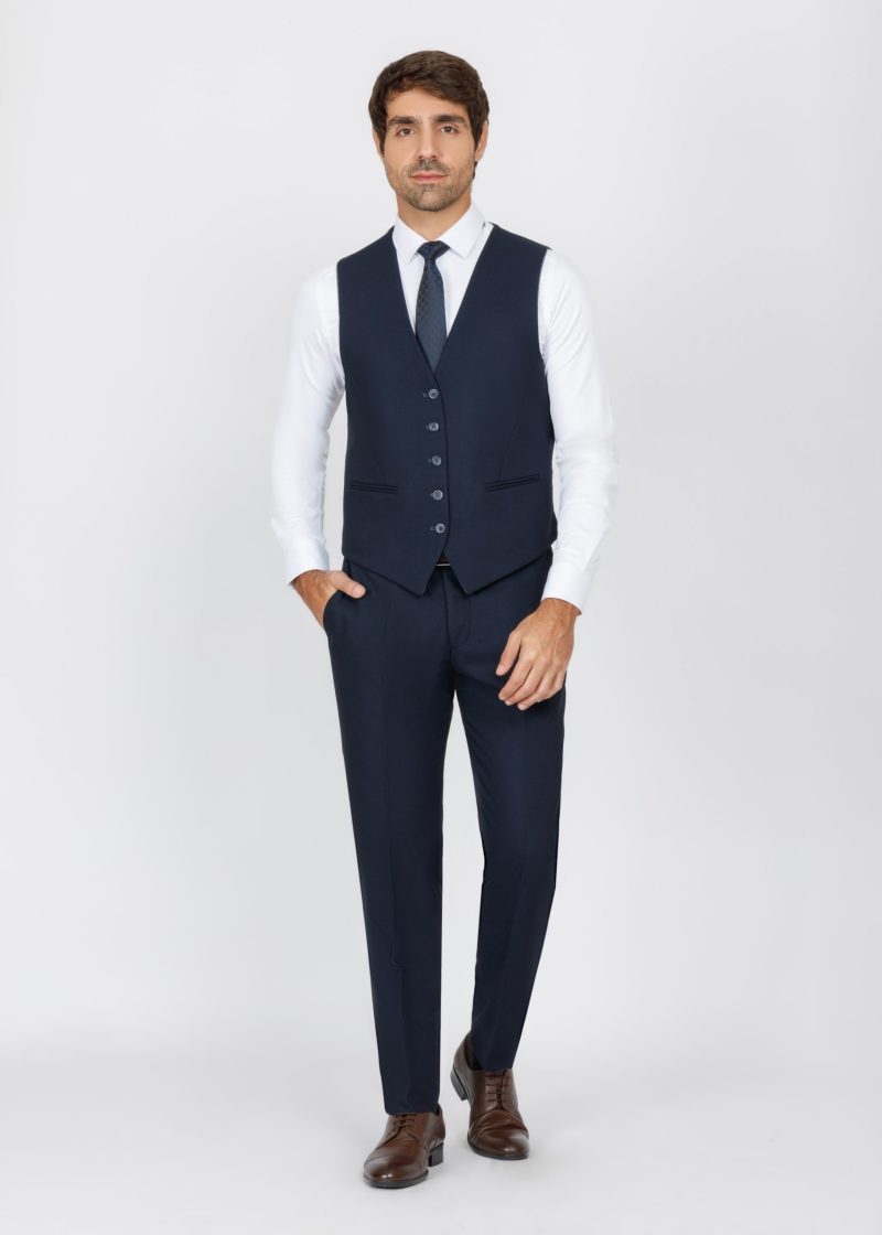 SK42SF02M014-Dark-Green-107-7 Checked Slim Fit Three-Piece Suit with Black Trim