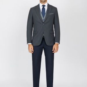Checked Slim Fit Three-Piece Suit with Black Trim