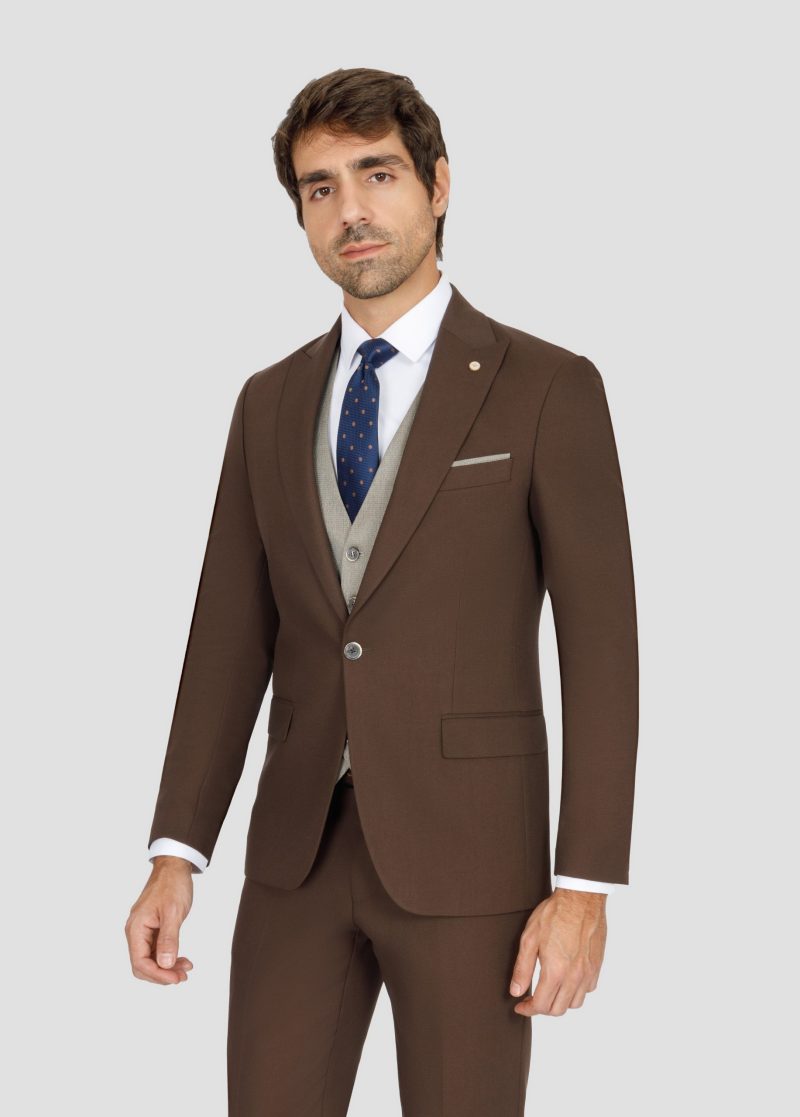 SK42SF02M015-Brown-016-4 Slim Fit Suit with Peak Lapel and Flap Pockets