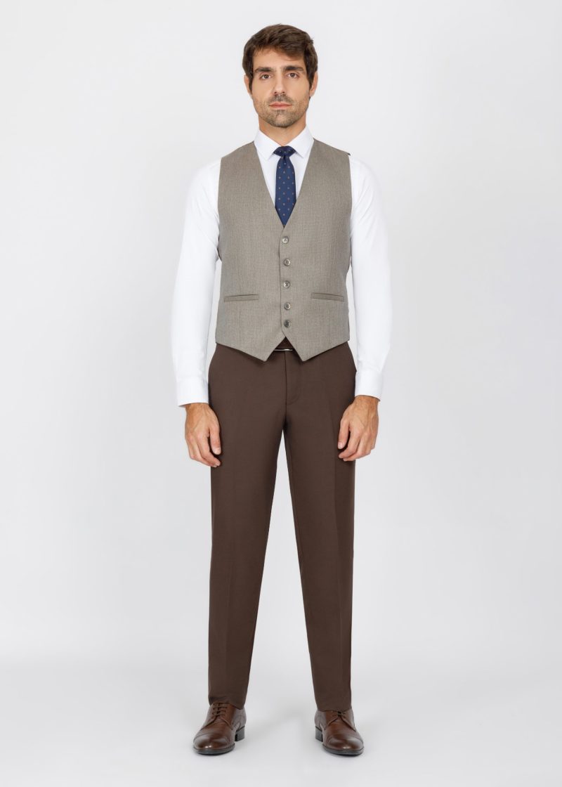 SK42SF02M015-Brown-016-6 Slim Fit Suit with Peak Lapel and Flap Pockets