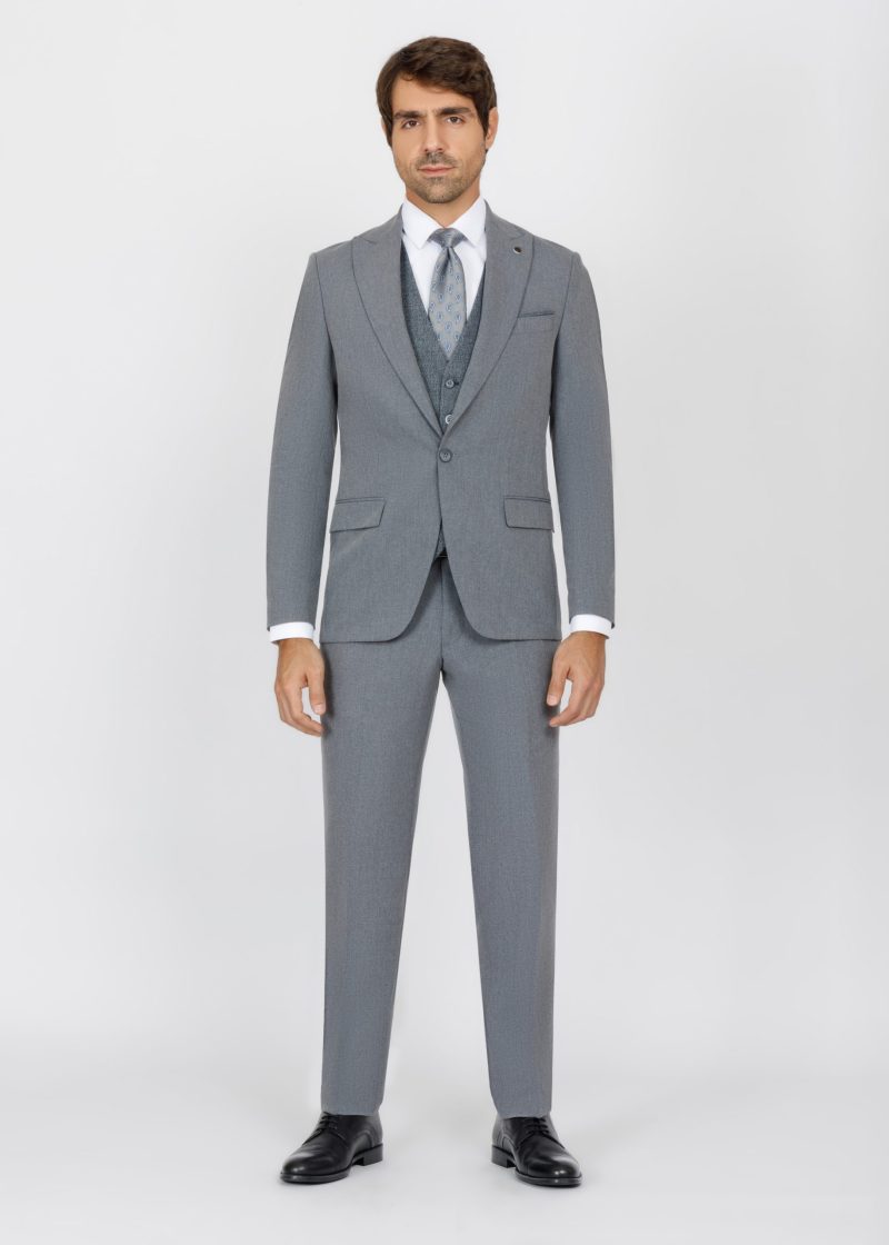 SK42SF02M015-Grey-005-1 Slim Fit Suit with Peak Lapel and Flap Pockets