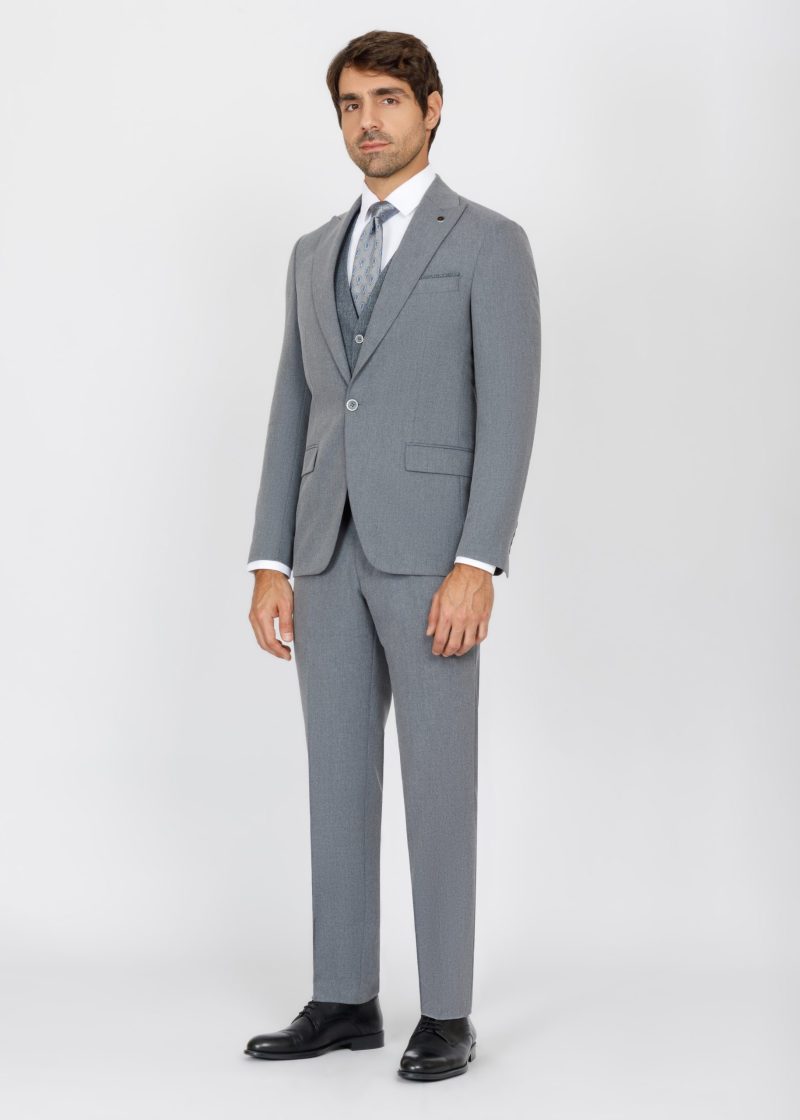 SK42SF02M015-Grey-005-2 Slim Fit Suit with Peak Lapel and Flap Pockets