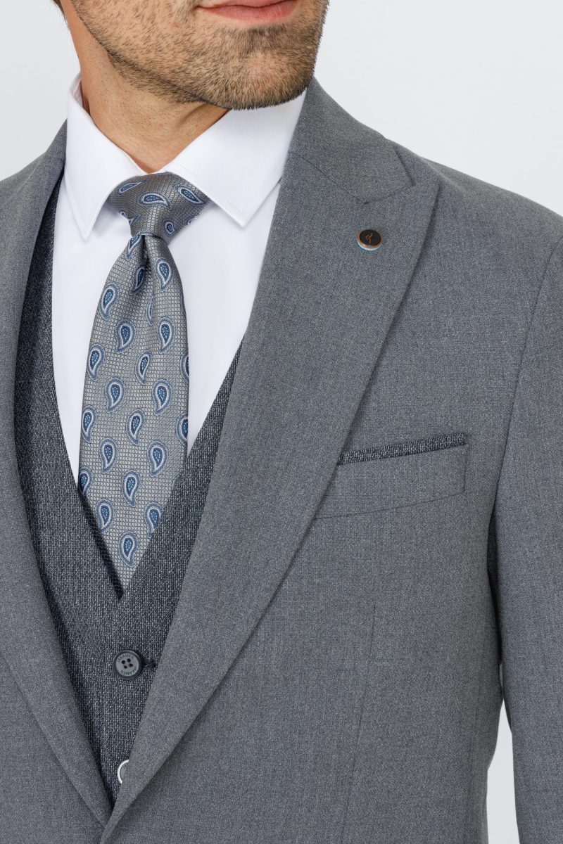 SK42SF02M015-Grey-005-5 Slim Fit Suit with Peak Lapel and Flap Pockets