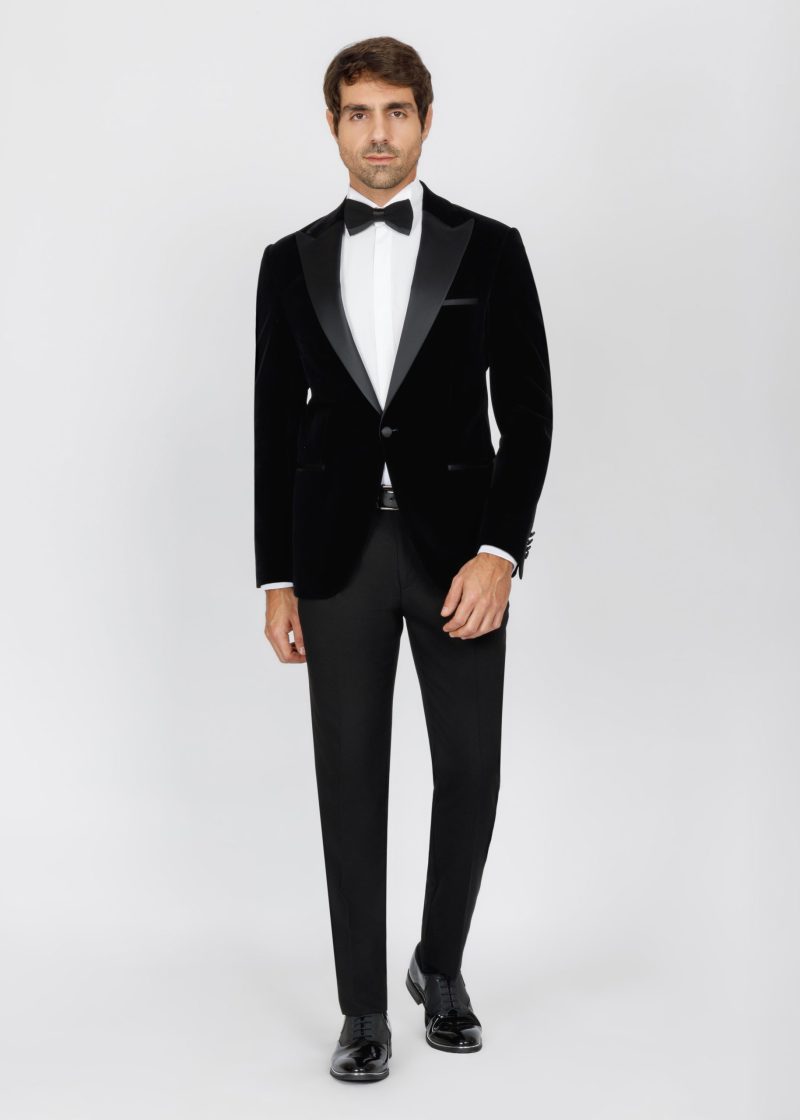SK42SF04M001-Black-001-3 Teal Velvet Slim Fit Tuxedo Blazer with Satin Peak Lapel