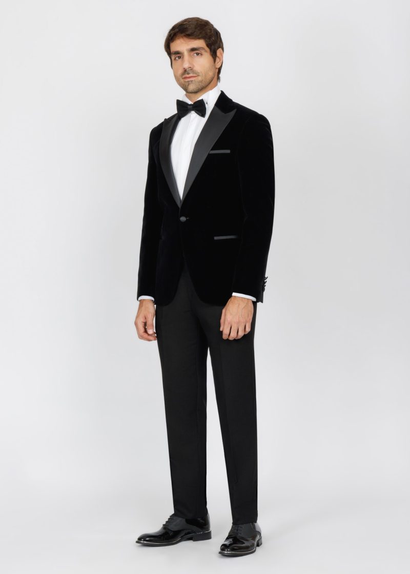 SK42SF04M001-Black-001-4 Teal Velvet Slim Fit Tuxedo Blazer with Satin Peak Lapel
