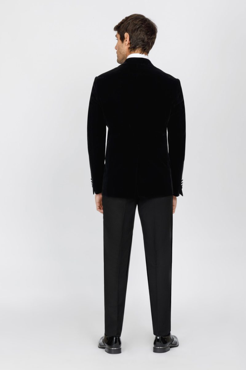 SK42SF04M001-Black-001-5 Teal Velvet Slim Fit Tuxedo Blazer with Satin Peak Lapel
