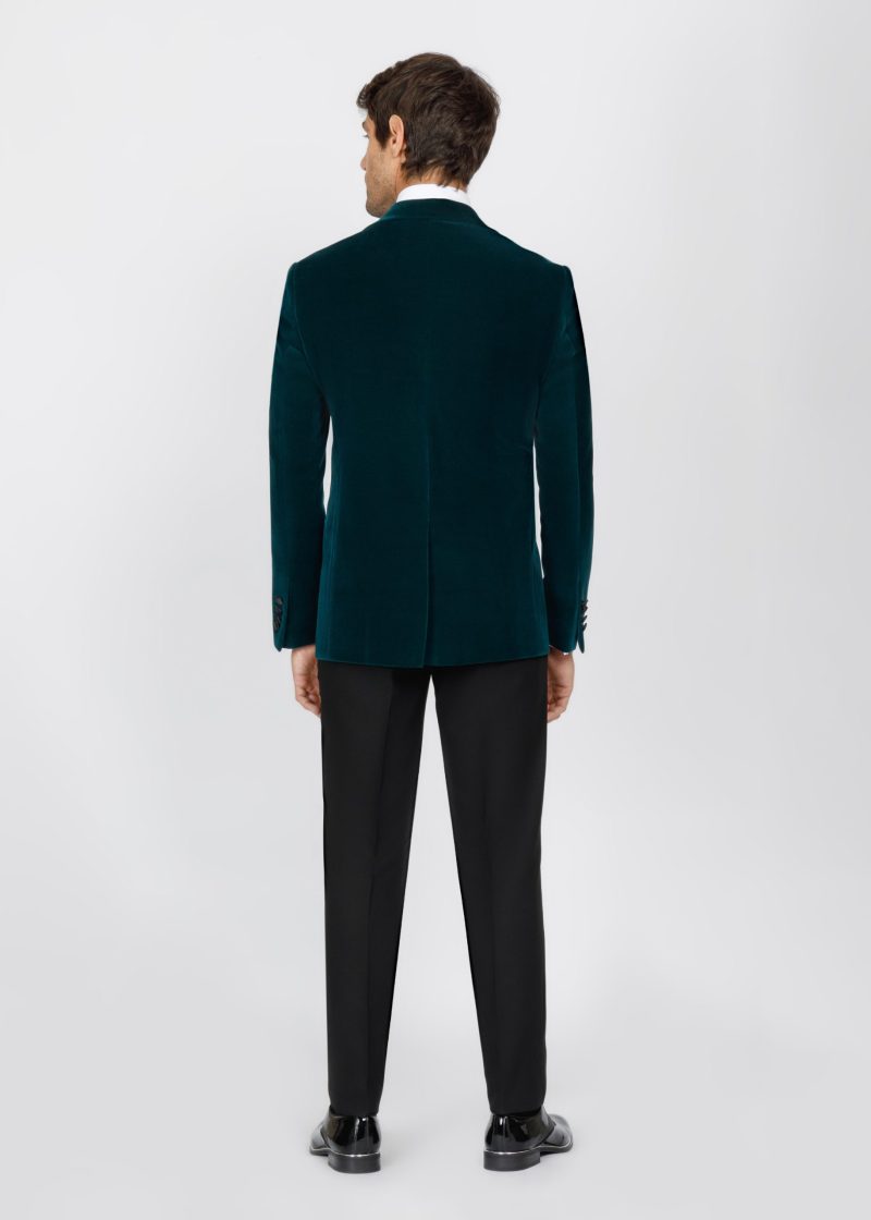 SK42SF04M001-Green-107-4 Teal Velvet Slim Fit Tuxedo Blazer with Satin Peak Lapel