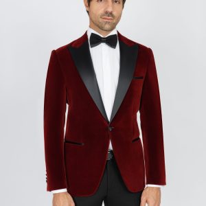 Teal Velvet Slim Fit Tuxedo Blazer with Satin Peak Lapel