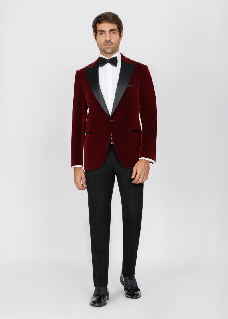 SK42SF04M001-Maroon-043-3 Teal Velvet Slim Fit Tuxedo Blazer with Satin Peak Lapel