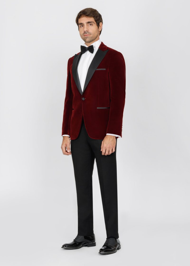 SK42SF04M001-Maroon-043-4 Teal Velvet Slim Fit Tuxedo Blazer with Satin Peak Lapel