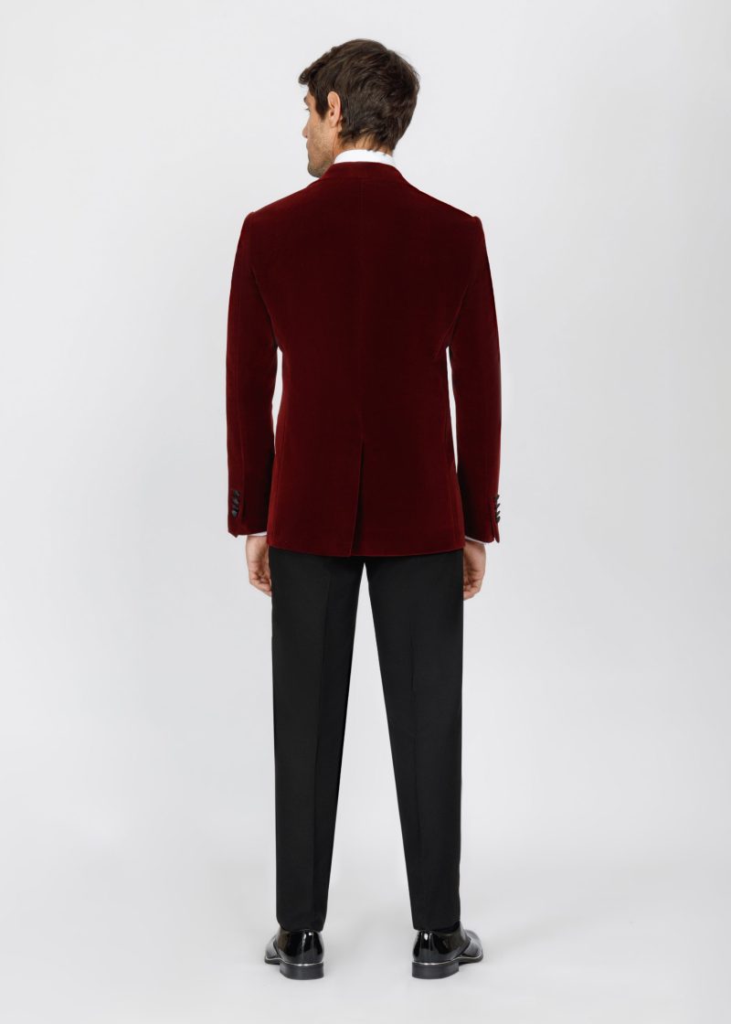 SK42SF04M001-Maroon-043-5 Teal Velvet Slim Fit Tuxedo Blazer with Satin Peak Lapel