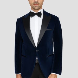 Teal Velvet Slim Fit Tuxedo Blazer with Satin Peak Lapel