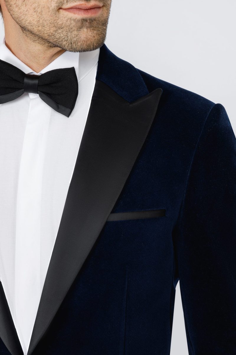 SK42SF04M001-Navy-002-2 Teal Velvet Slim Fit Tuxedo Blazer with Satin Peak Lapel