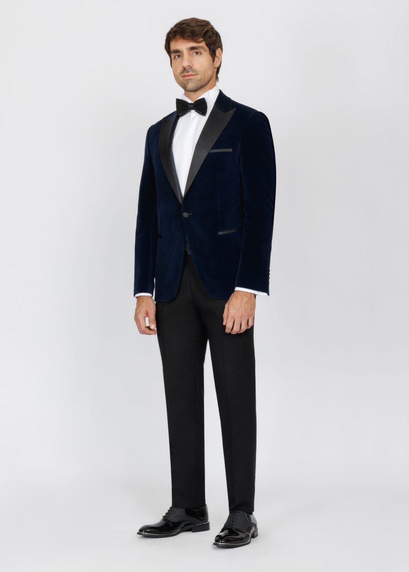 SK42SF04M001-Navy-002-4 Teal Velvet Slim Fit Tuxedo Blazer with Satin Peak Lapel