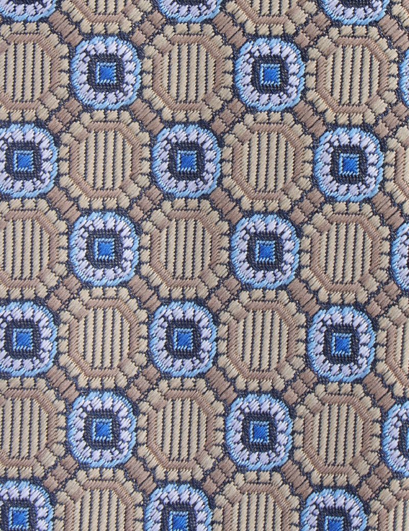T001BE00-Beige-2 Blue & white pattern Tie