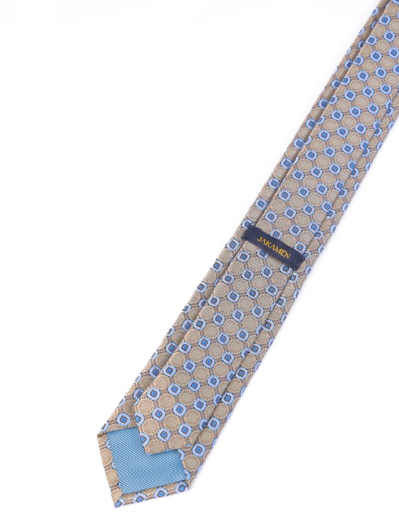 T001BE00-Beige-3 Blue & white pattern Tie