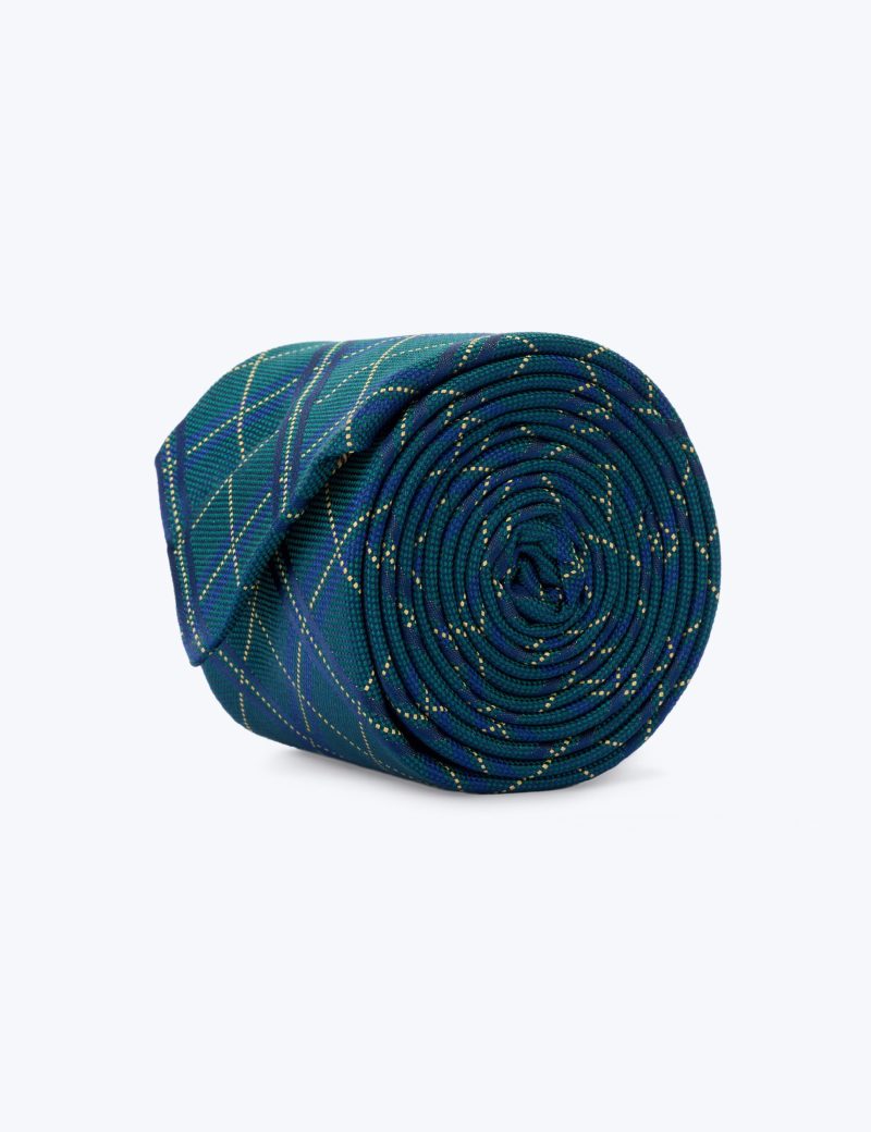 T001GN00-Green-1 Checked navy & yellow Tie