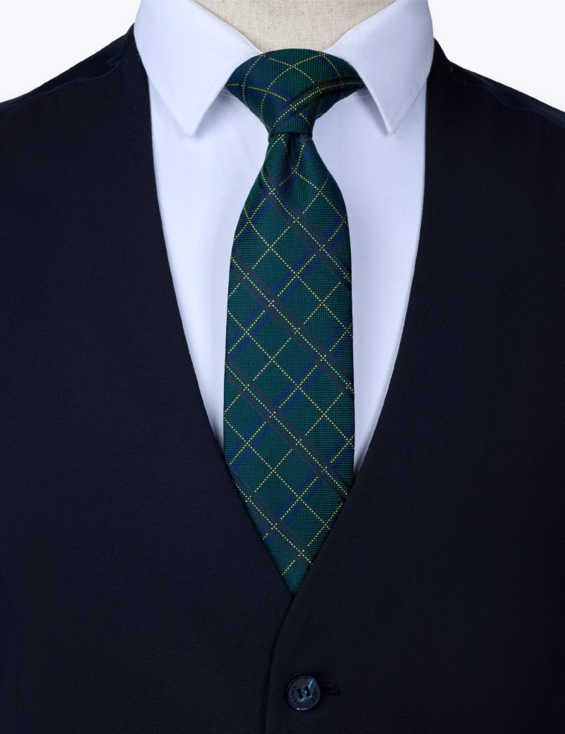 T001GN00-Green-2 Checked navy & yellow Tie