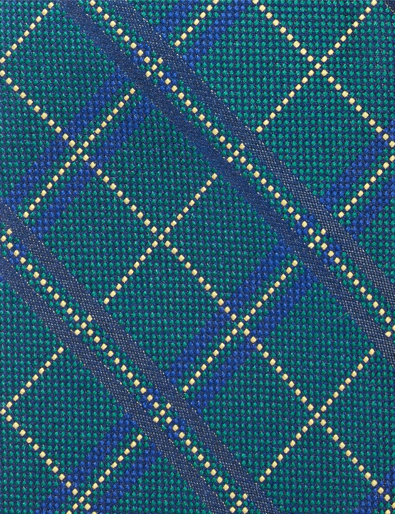 T001GN00-Green-3 Checked navy & yellow Tie