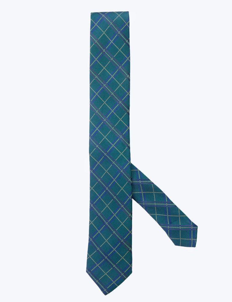 T001GN00-Green-4 Checked navy & yellow Tie