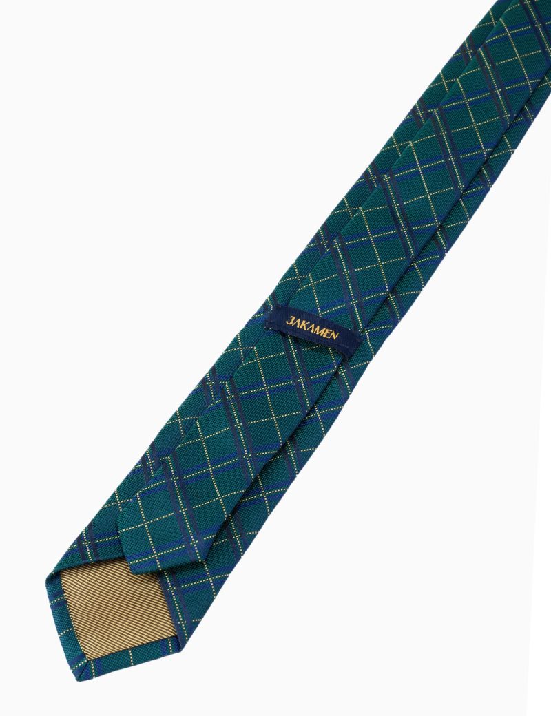 T001GN00-Green-5 Checked navy & yellow Tie