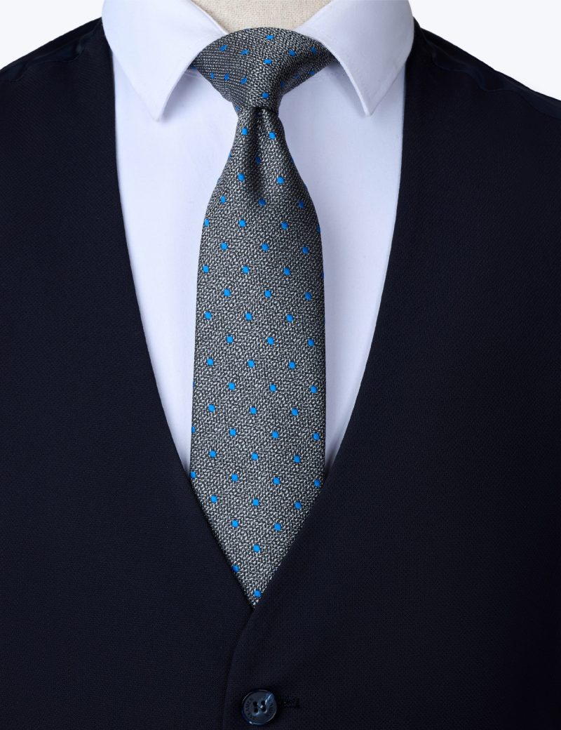 T001GR00-Grey-2 Blue dots Tie