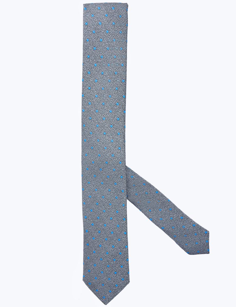 T001GR00-Grey-4 Blue dots Tie