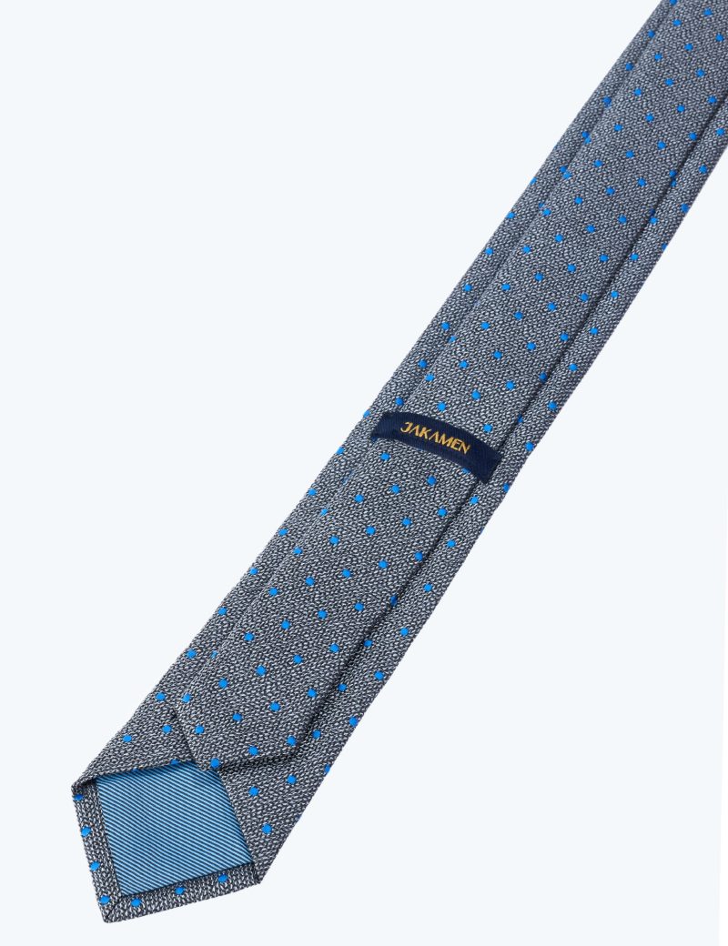 T001GR00-Grey-5 Blue dots Tie
