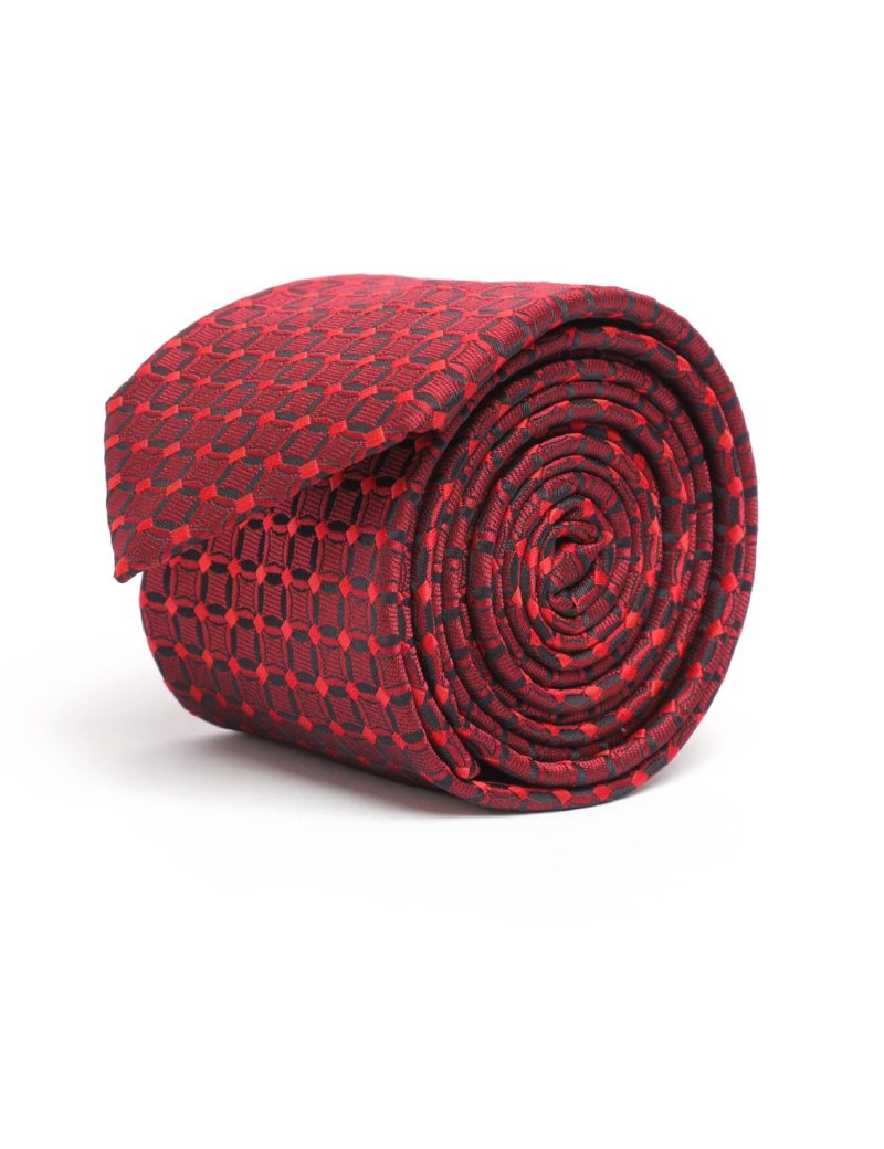 T001R00-Red-1 Black and Maroon patterned Tie