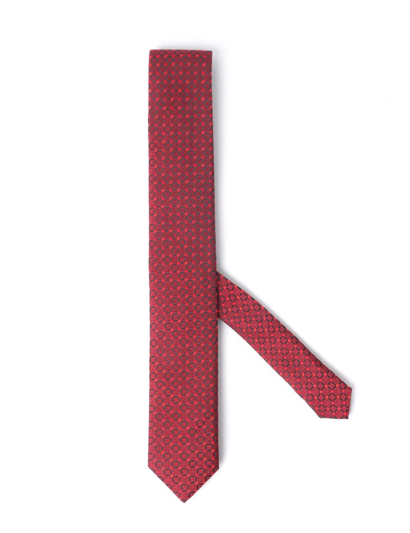 T001R00-Red-5 Black and Maroon patterned Tie