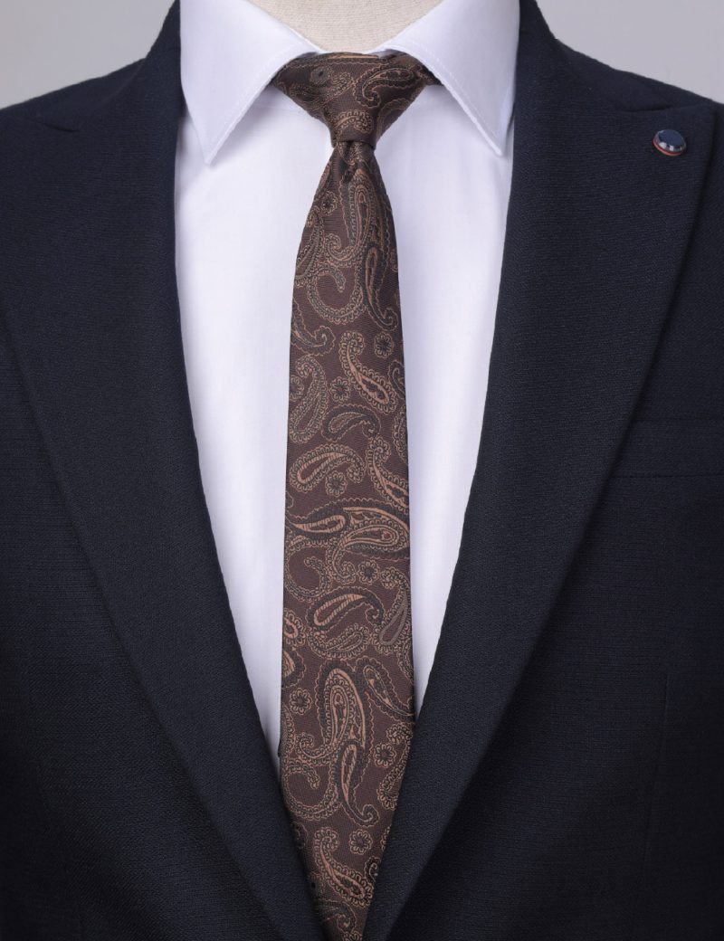 T002BR00-Brown-3 Paisley beige Tie