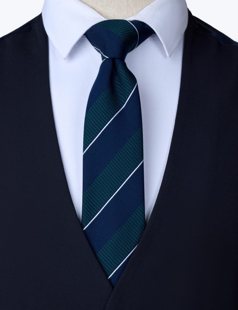 T002GN00-Green-2 Navy & white regimental stripes Tie