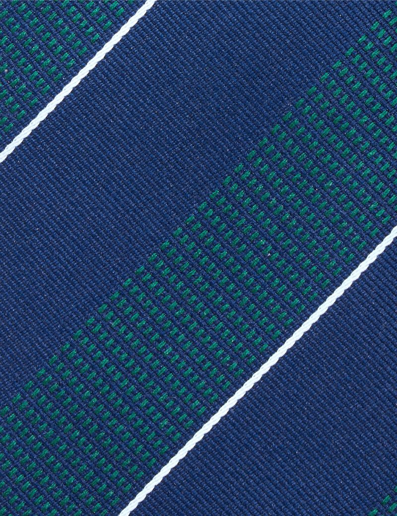 T002GN00-Green-3 Navy & white regimental stripes Tie