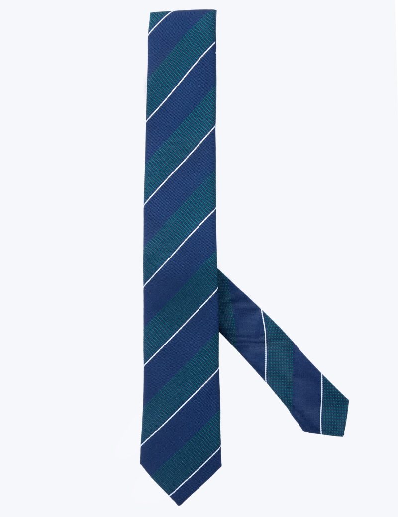 T002GN00-Green-4 Navy & white regimental stripes Tie