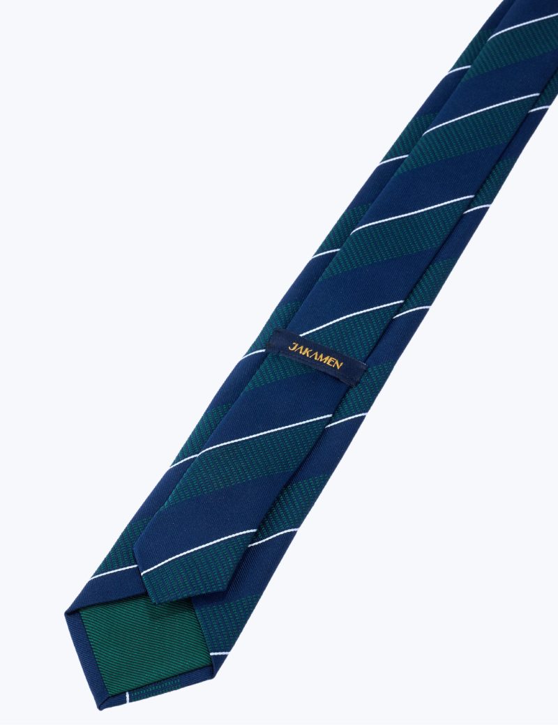 T002GN00-Green-5 Navy & white regimental stripes Tie