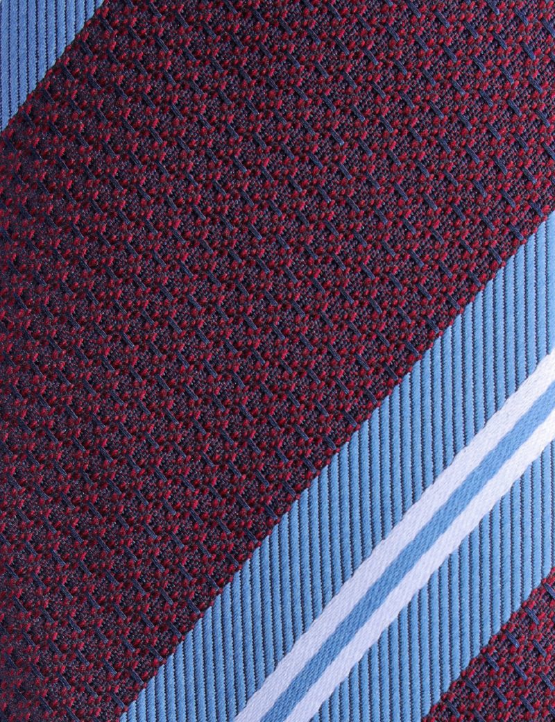 T002M00-Maroon.-3 Blue & white regimental stripes Tie