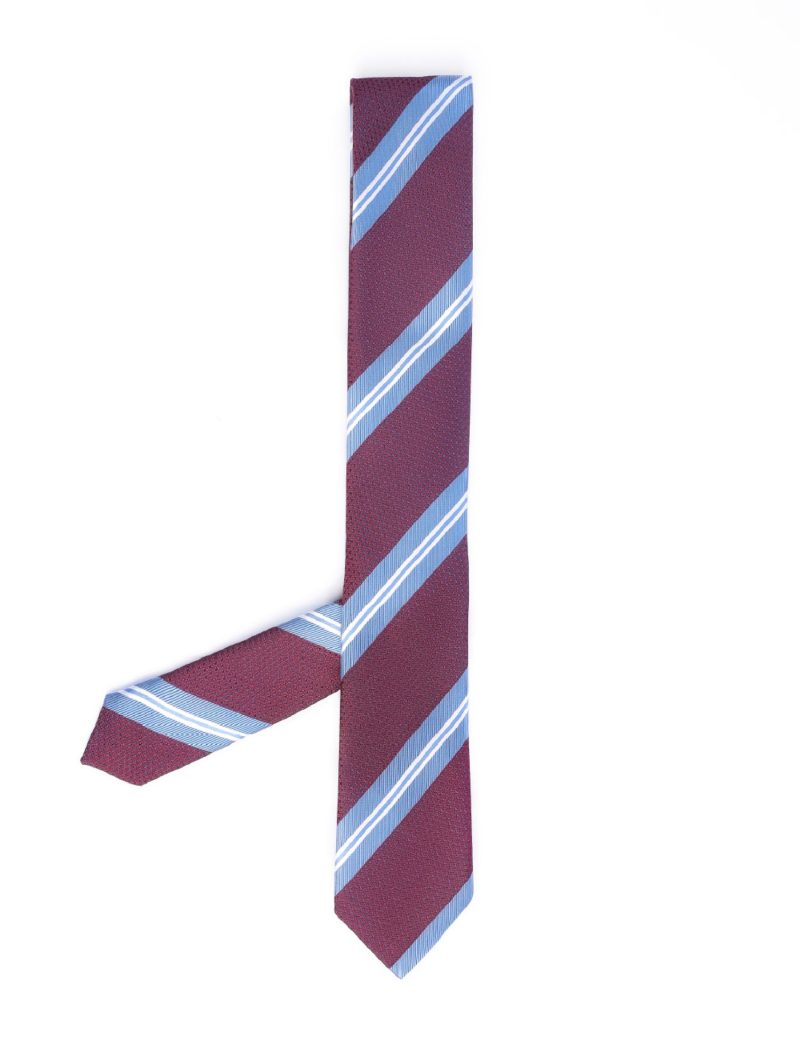 T002M00-Maroon.-5 Blue & white regimental stripes Tie
