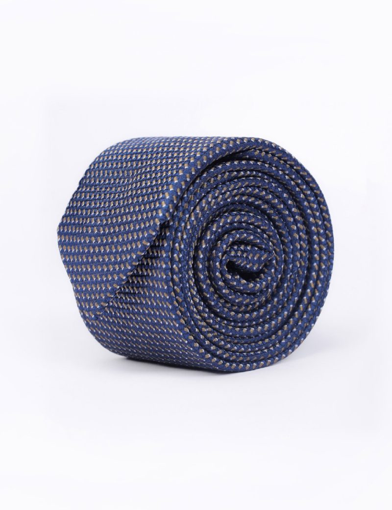 T002N00-Navy-1 Beige pattern Tie