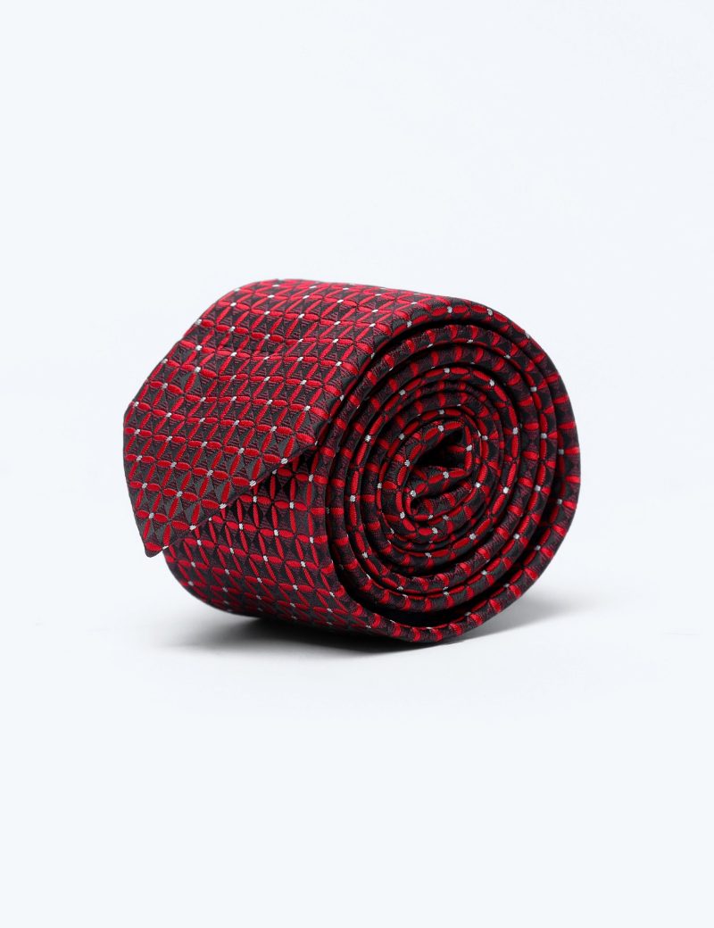 T002R00-Red-1 Black squares Tie