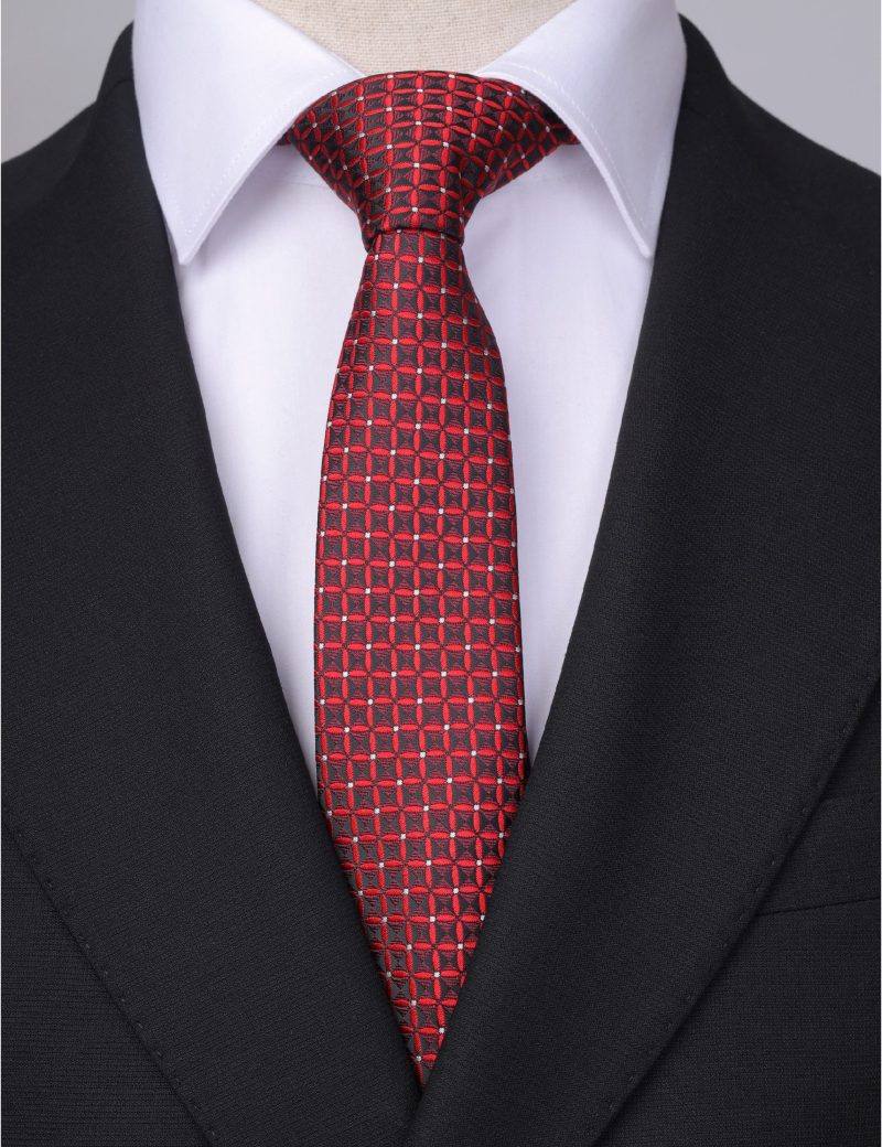 T002R00-Red-2 Black squares Tie