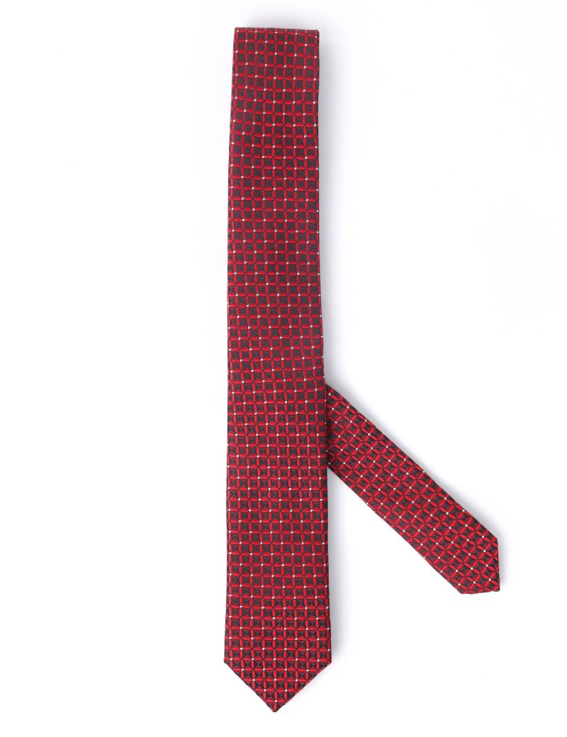 T002R00-Red-4 Black squares Tie