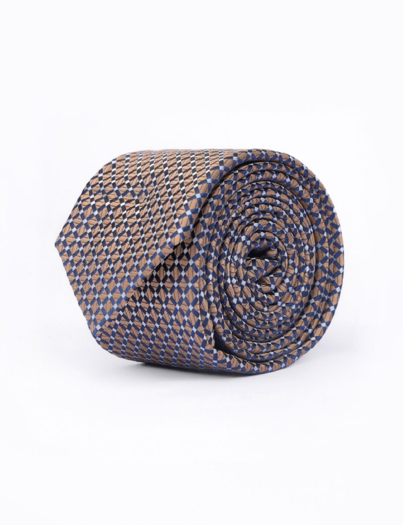 T003BE00-Beige-1 Navy checked Tie