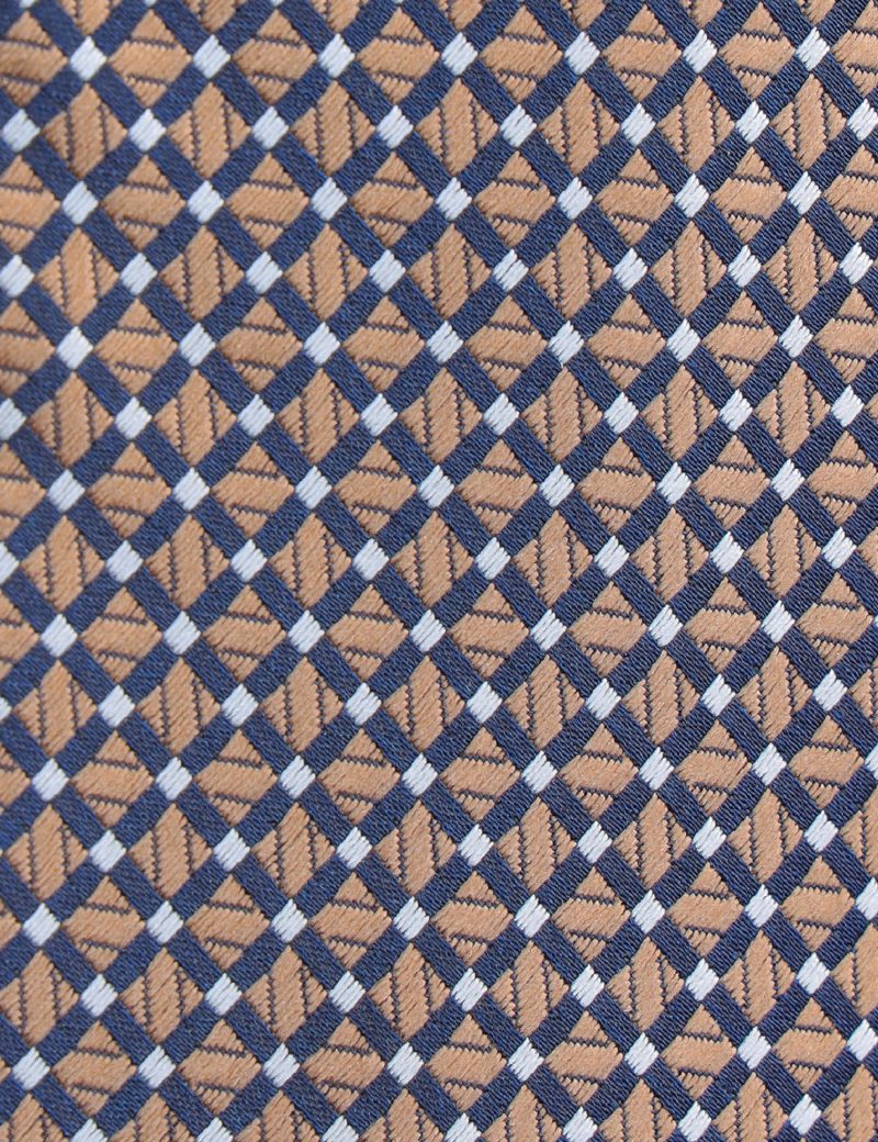 T003BE00-Beige-2 Navy checked Tie