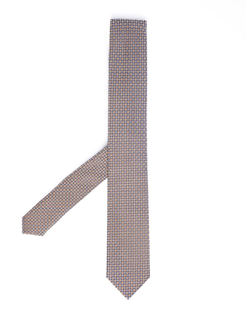 T003BE00-Beige-5 Navy checked Tie
