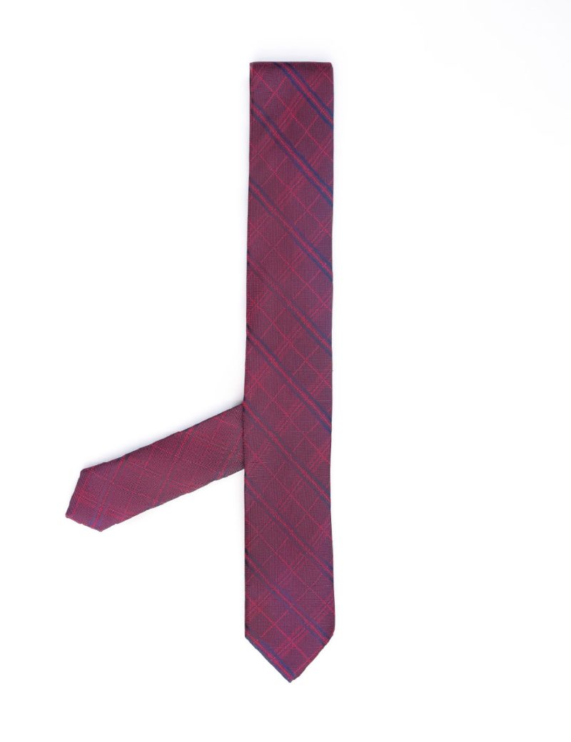T003M00-Maroon-5 Checked with navy stripes Tie
